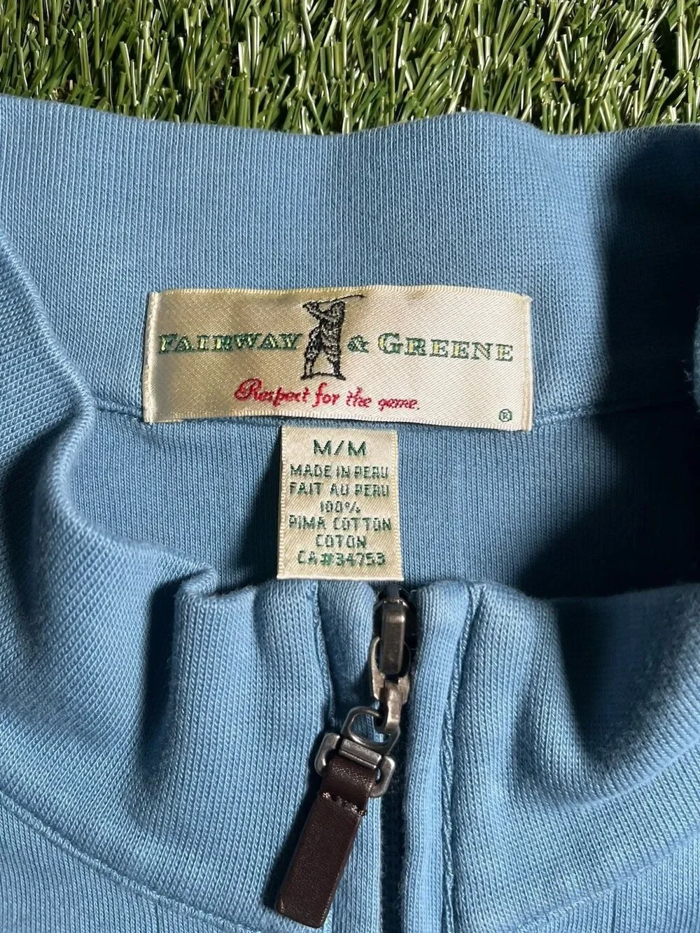 Fairway & Greene Blue Knit Pima Cotton 1/4 Zip Mock Neck Sweater Men's M